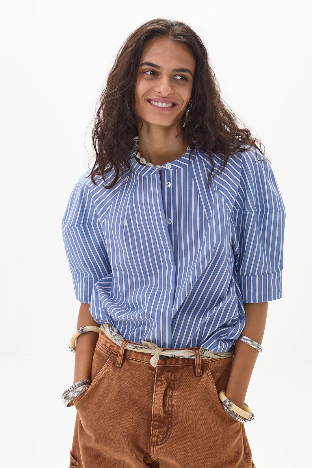 Cambria Poplin Shirt | Happy Blue Stripes