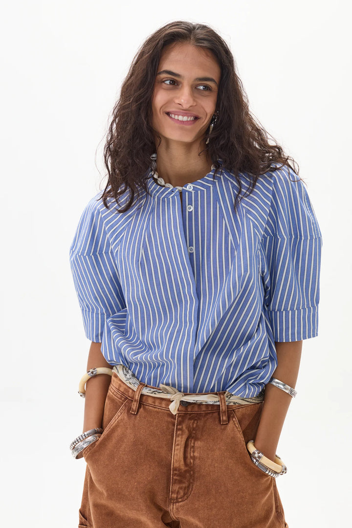 Cambria Poplin Shirt | Happy Blue Stripes
