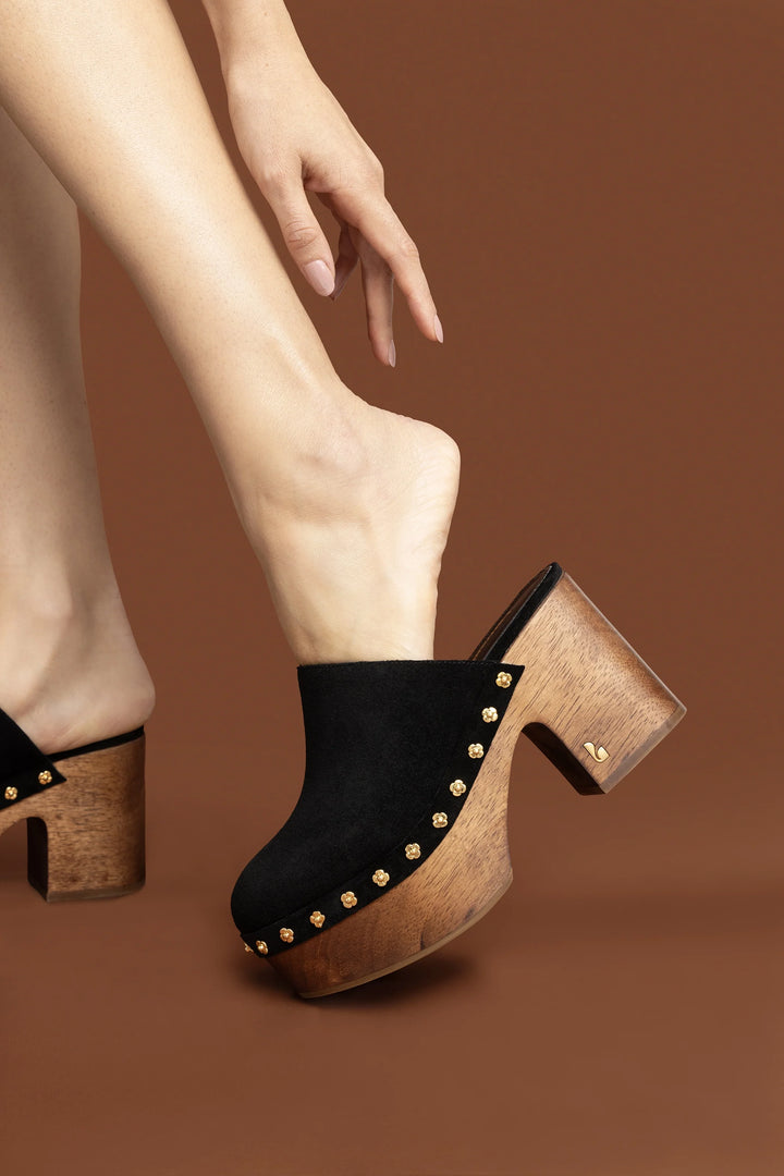 Miso Wooden Platform Clog | Black Suede