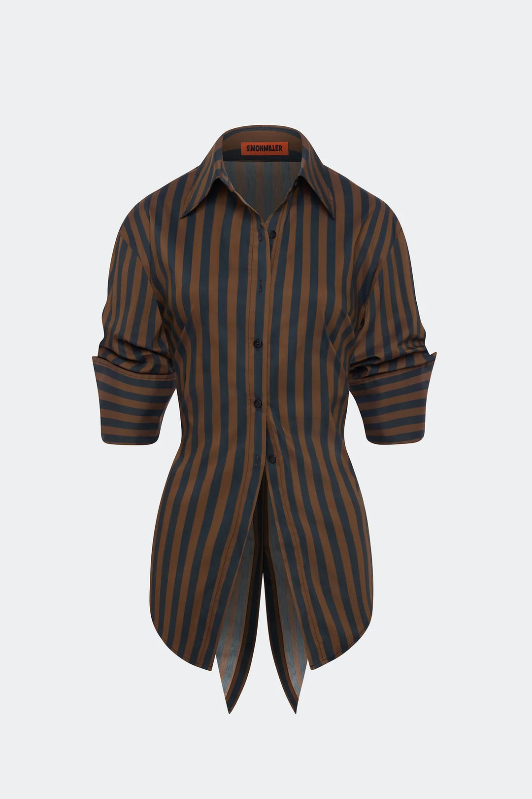 Loch Poplin Button Up | Black & Chocolate Brown Stripe