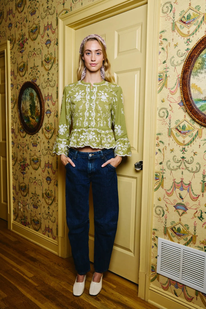 Ellianna Top | Amira Embroidered Olive