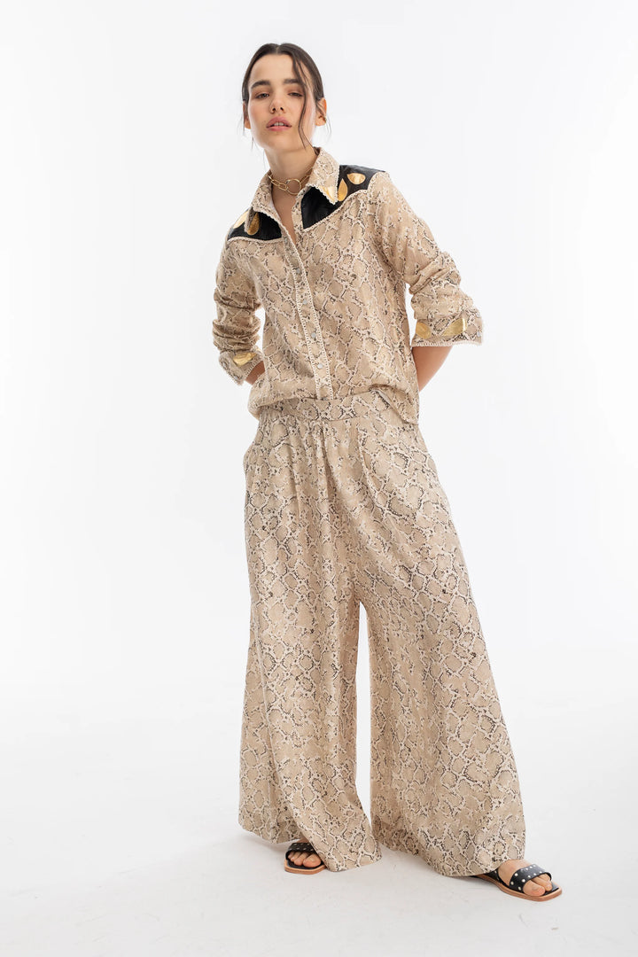 Sabi Metallic Linen Pants | Snake