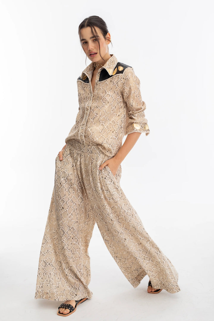 Sabi Metallic Linen Pants | Snake