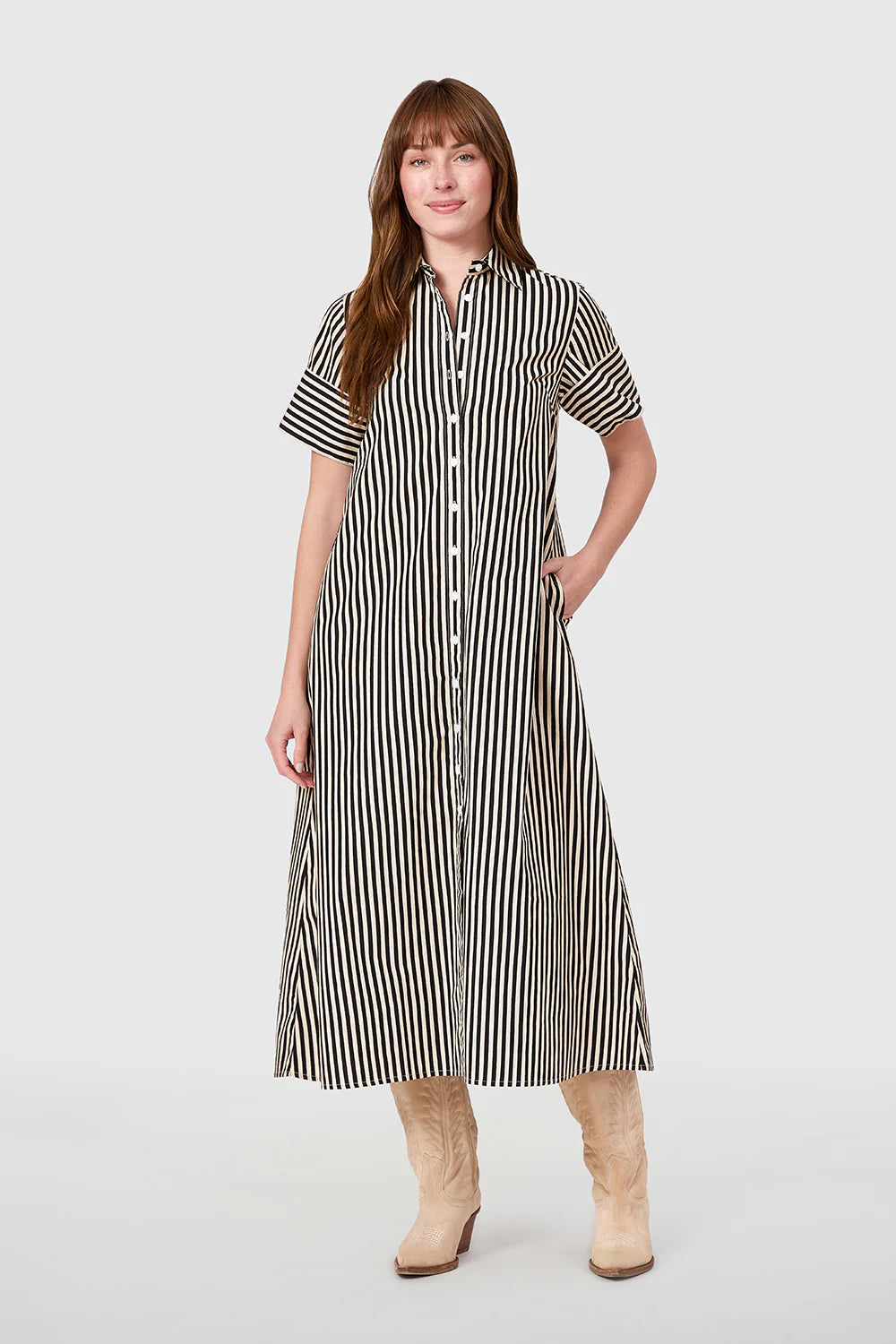 Gibbons Dress | Ganache Pinstripe