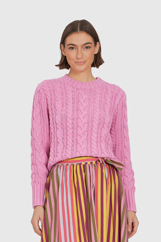 Cable Crewneck Sweater | Blush
