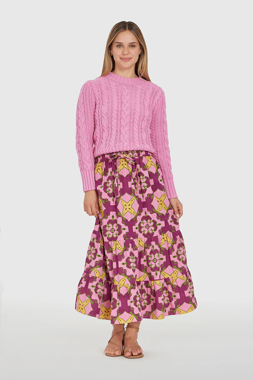 Cable Crewneck Sweater | Blush