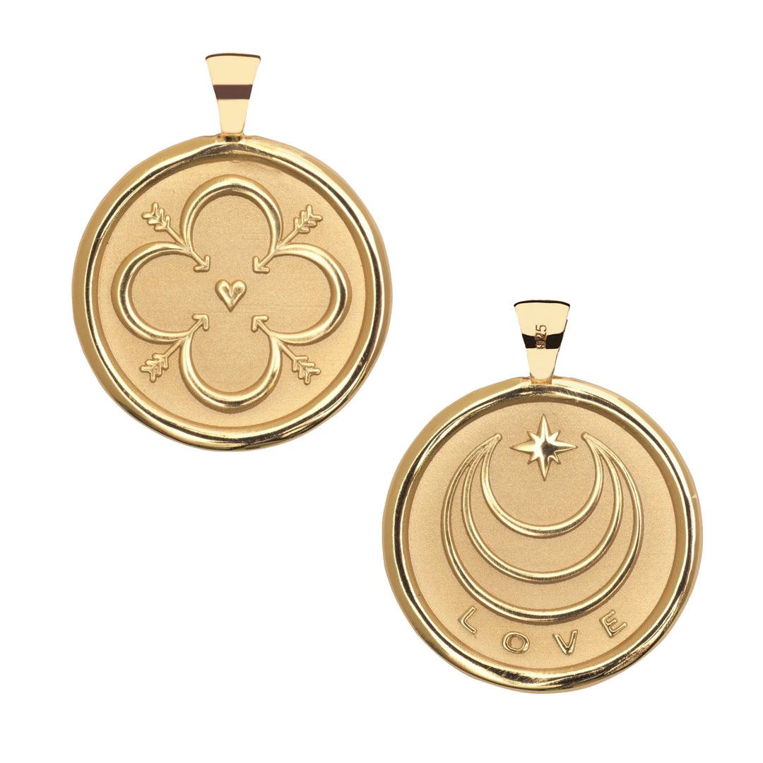LOVE Original Pendant Coin Gold | 16-18" Classic Rolo Chain