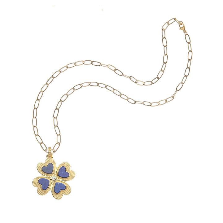 Jane Win Lucky in Love Clover Pendant + Chain | Lapis