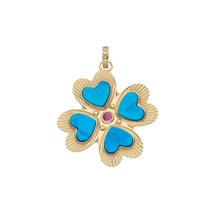 Jane Win Lucky in Love Clover Pendant + Chain | Turquoise