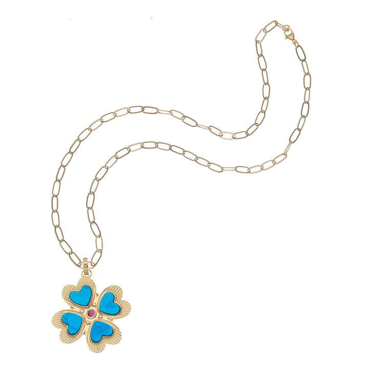 Jane Win Lucky in Love Clover Pendant + Chain | Turquoise