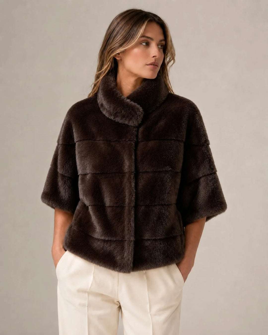 Genuine Mink Crop Caplet | Brown
