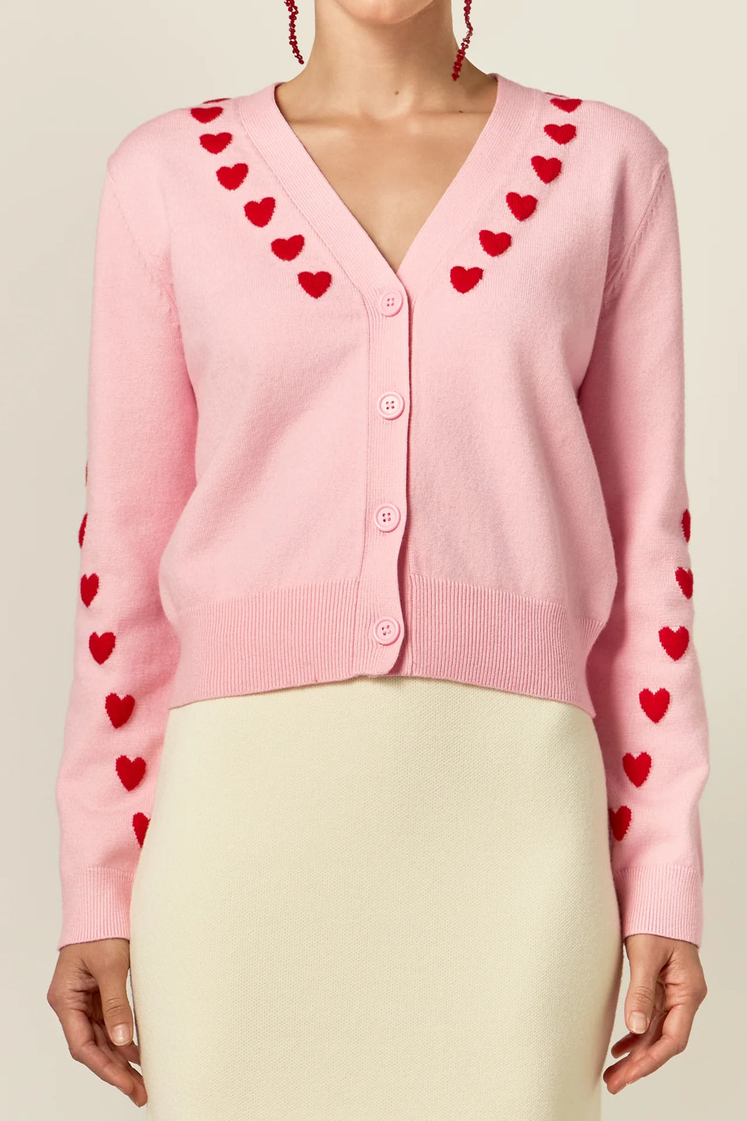 Heart Contrast Knit Cardigan | Pink/Red - Charlotte's Inc