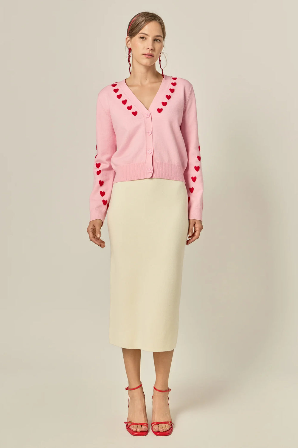 Heart Contrast Knit Cardigan | Pink/Red - Charlotte's Inc