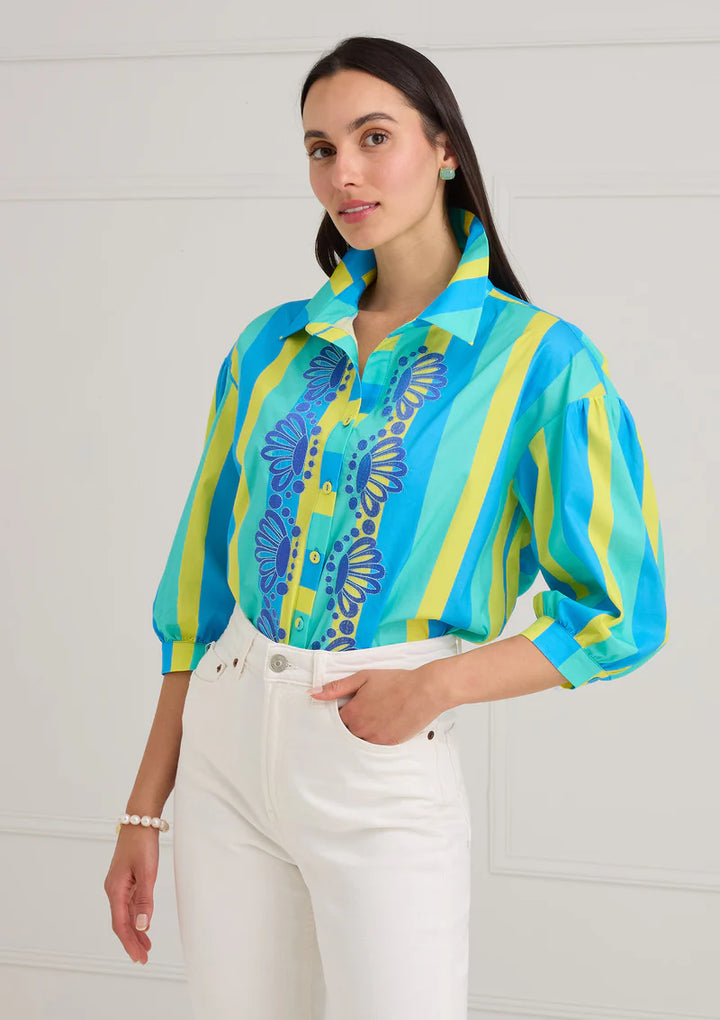 The Mollie Shirt | Aquatic Stripe Embroidery