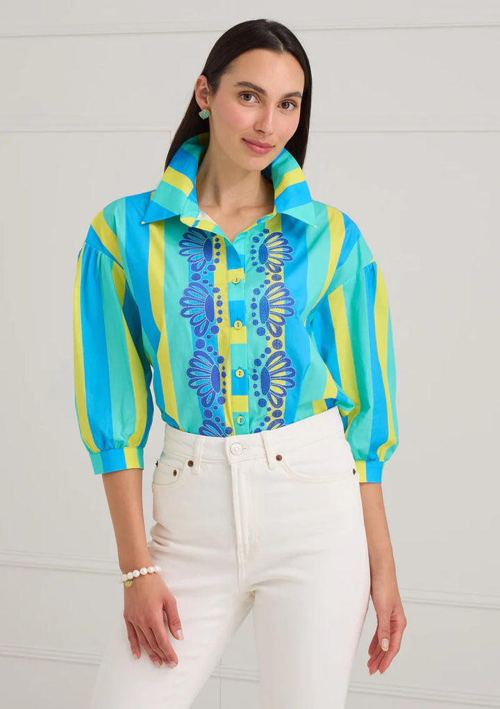 The Mollie Shirt | Aquatic Stripe Embroidery