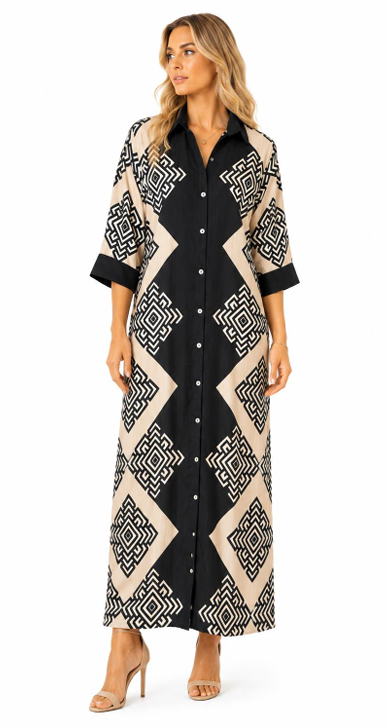 Monica Dress | Black & Tan
