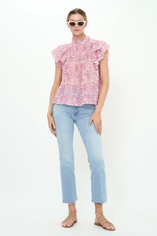 Pintuck Ruffle Top | Malta Pink