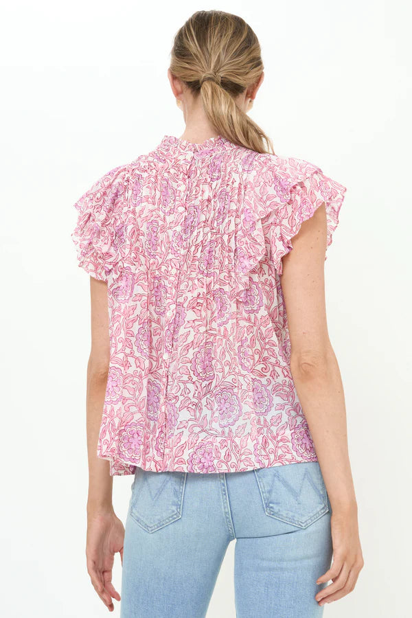 Pintuck Ruffle Top | Malta Pink