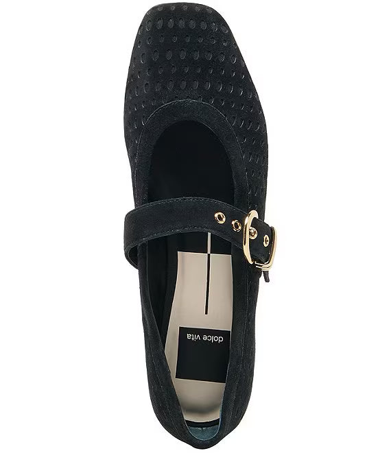 Mikela Ballet Flat | Onyx Perforated Suede