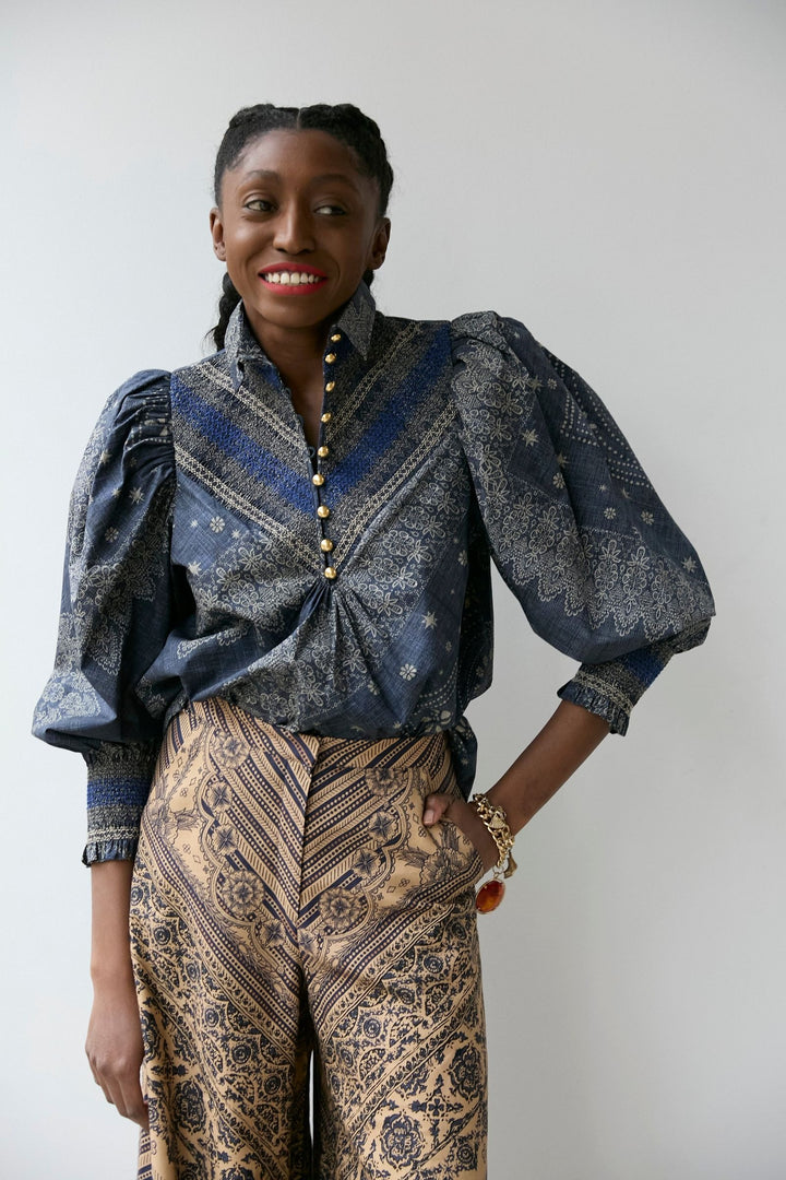 Smocked Shirt | Indigo Bandana