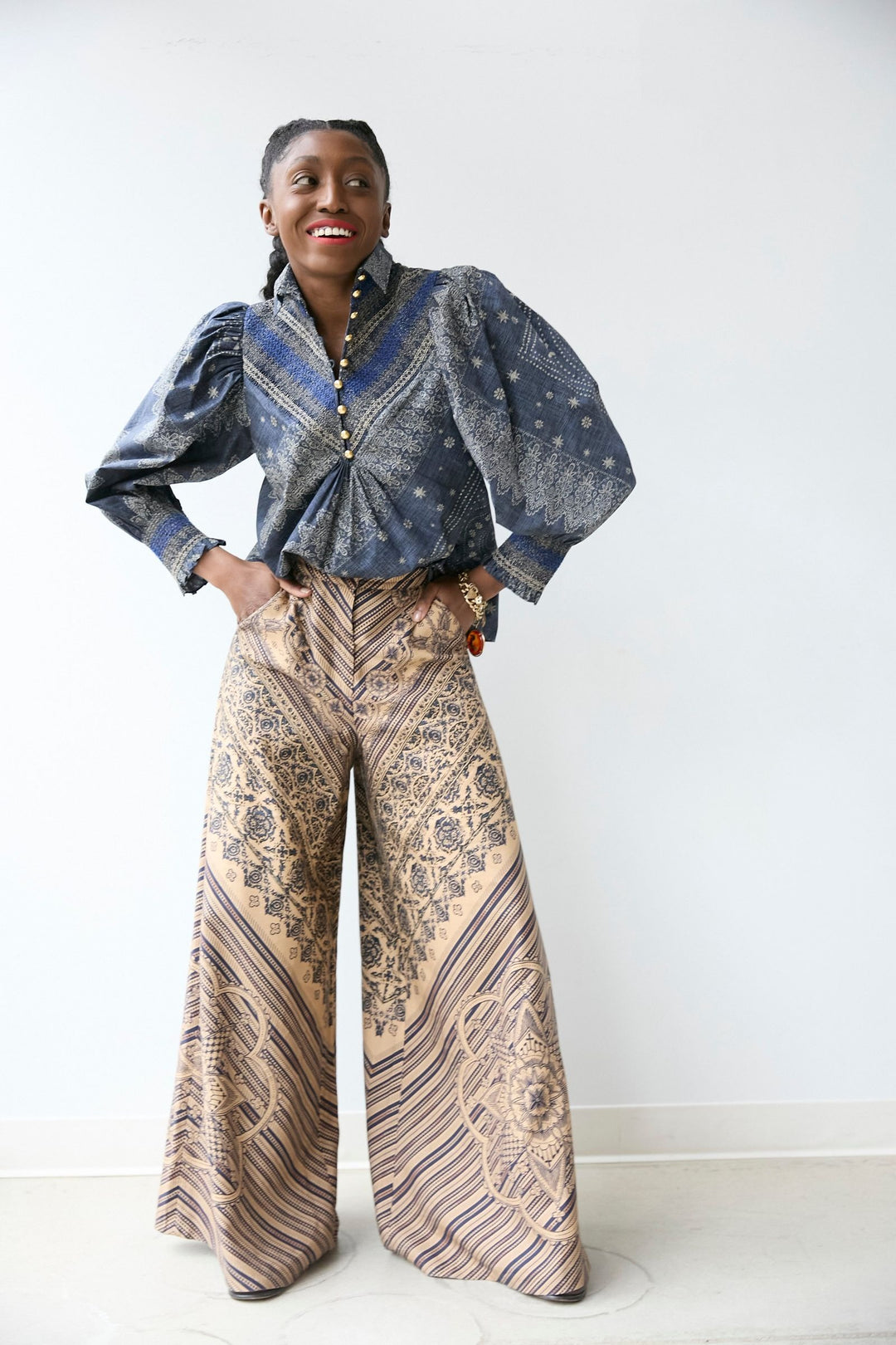 Smocked Shirt | Indigo Bandana