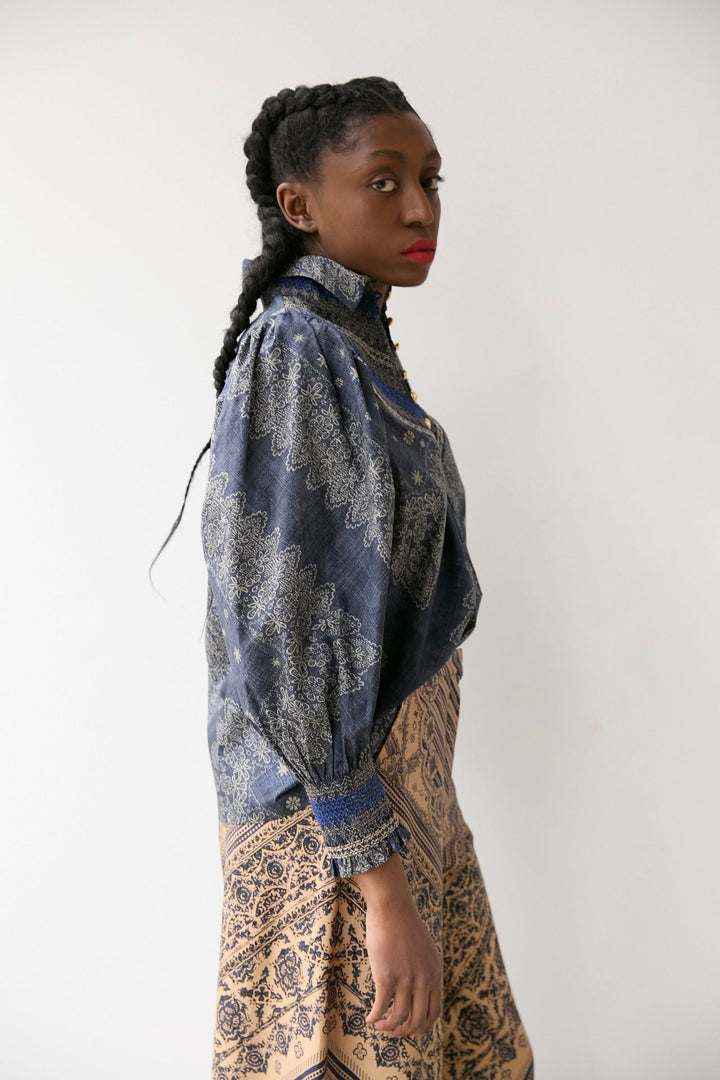 Smocked Shirt | Indigo Bandana