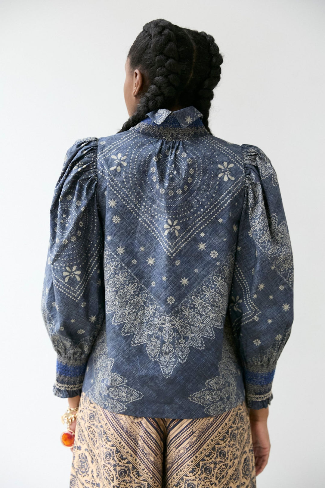 Smocked Shirt | Indigo Bandana