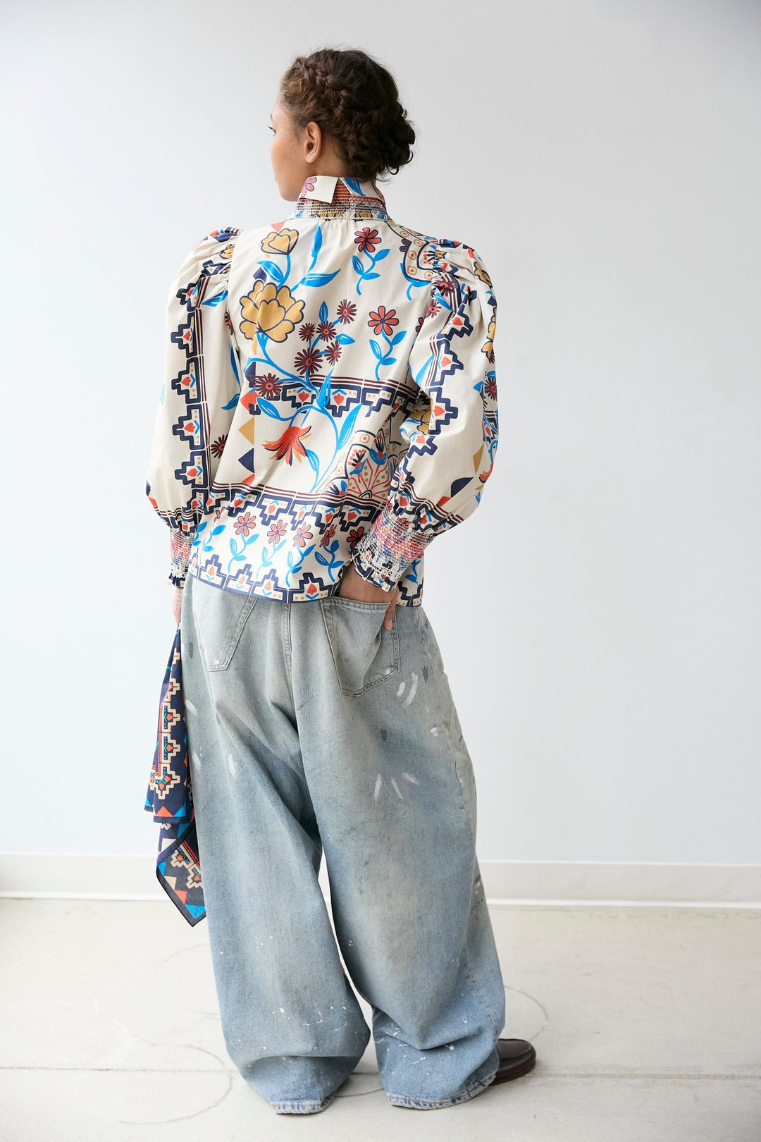 Smocked Shirt | Vanilla Floral Scarf