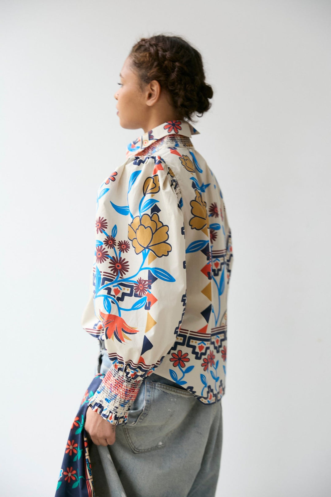 Smocked Shirt | Vanilla Floral Scarf