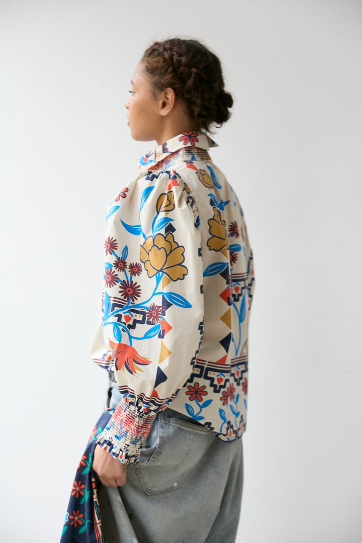 Smocked Shirt | Vanilla Floral Scarf
