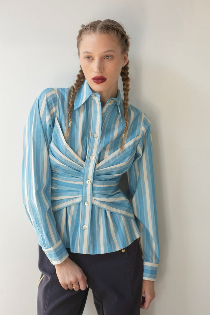 Soft Corset Shirt | French Blue Stripes