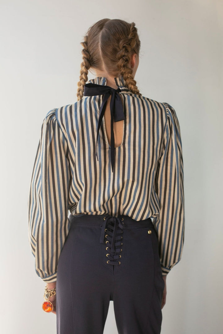 Pintucked Blouse | Blue Tonal Stripes