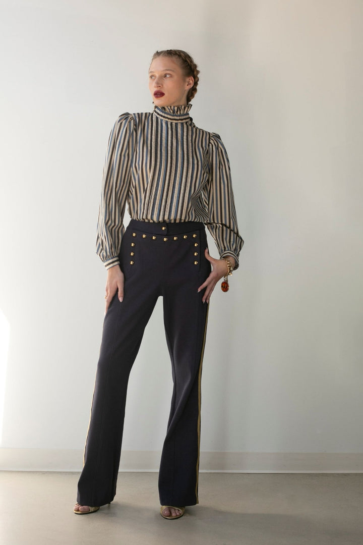 Pintucked Blouse | Blue Tonal Stripes