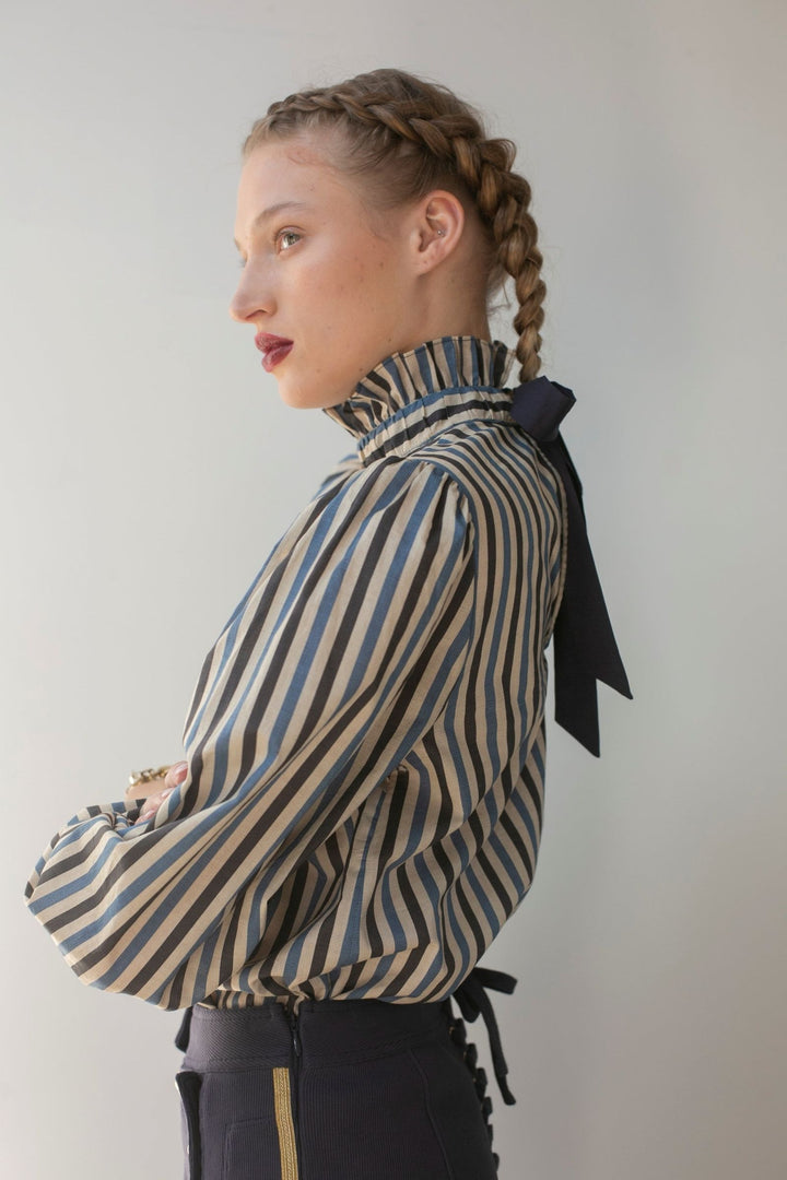 Pintucked Blouse | Blue Tonal Stripes