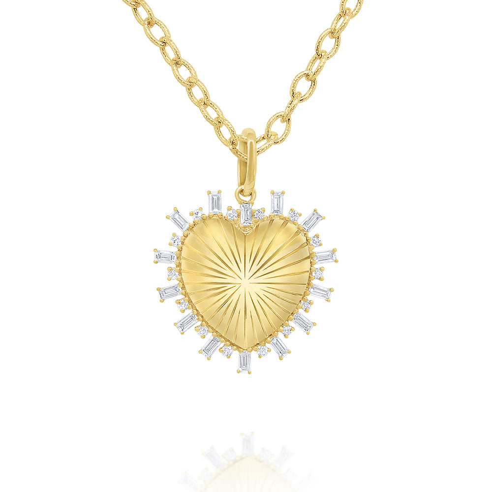 14k Gold and Diamond Ray of Light Heart Necklace