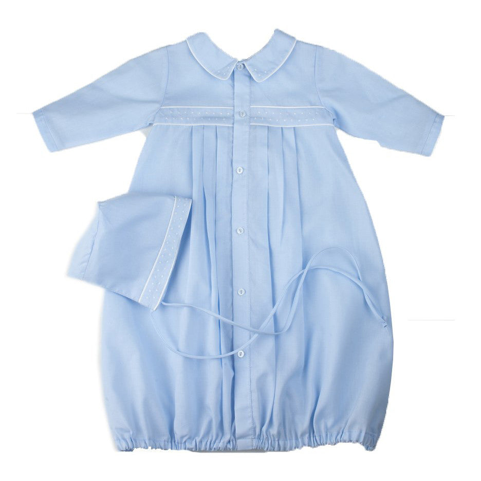 Boys Embroidered Take Me Home Gown with Hat | Blue