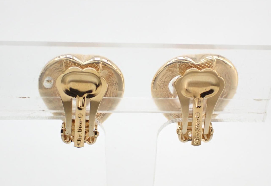 Dior Heart Rhinestone Clip-On Earrings