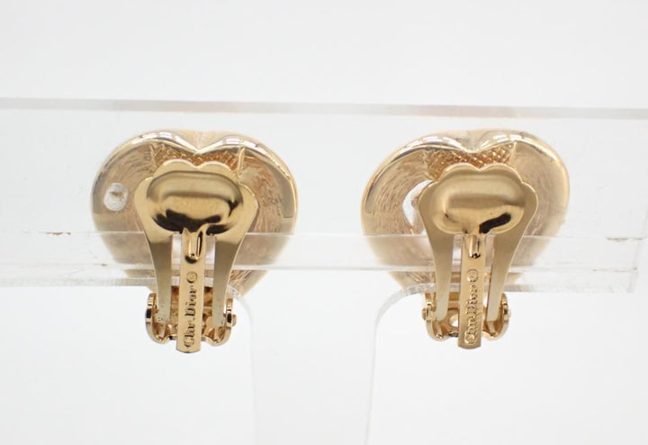 Dior Heart Rhinestone Clip-On Earrings