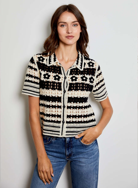 Crochet Button Down Sweater | Black Combo – Charlotte's Inc