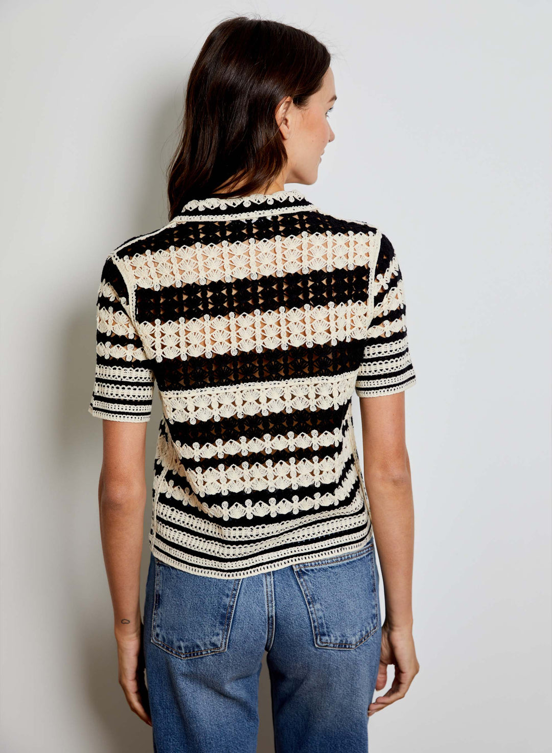 Crochet Button Down Sweater | Black Combo