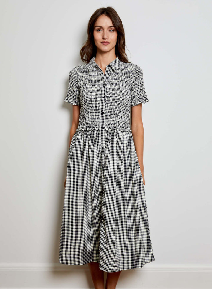 Smocked Gingham Dress | Black Combo
