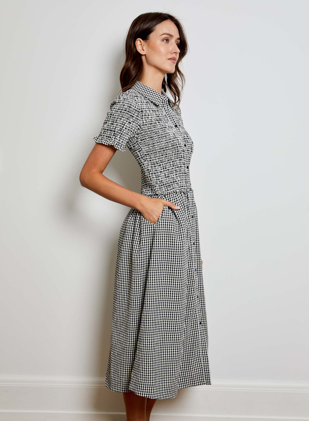 Smocked Gingham Dress | Black Combo