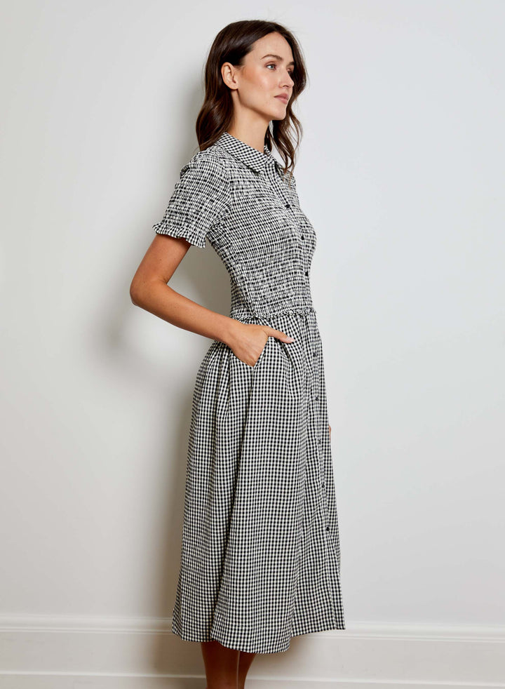 Smocked Gingham Dress | Black Combo