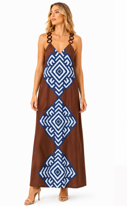 Patricia Dress | Brown & Blue
