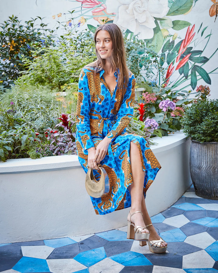 Monaco Midi Dress | Siberian Stripes & Cobalt Blue