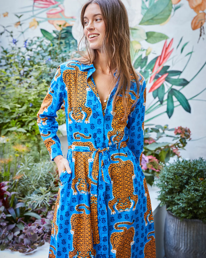 Monaco Midi Dress | Siberian Stripes & Cobalt Blue