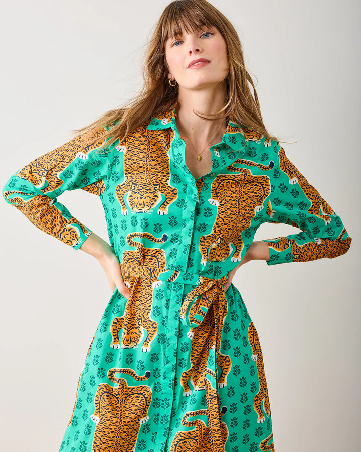 Monaco Midi Dress | Siberian Stripes & Lucky Green
