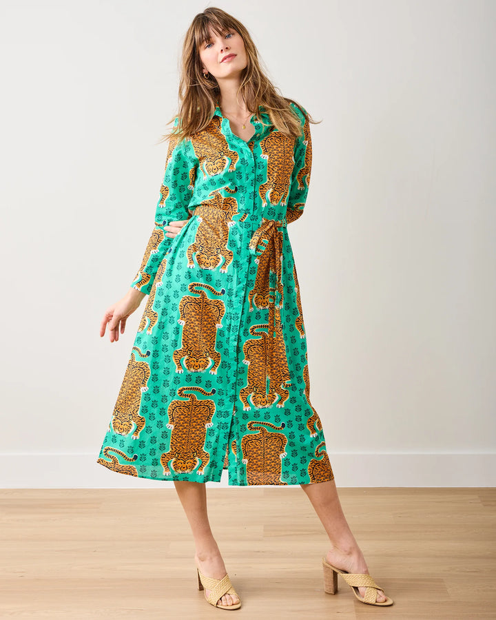 Monaco Midi Dress | Siberian Stripes & Lucky Green