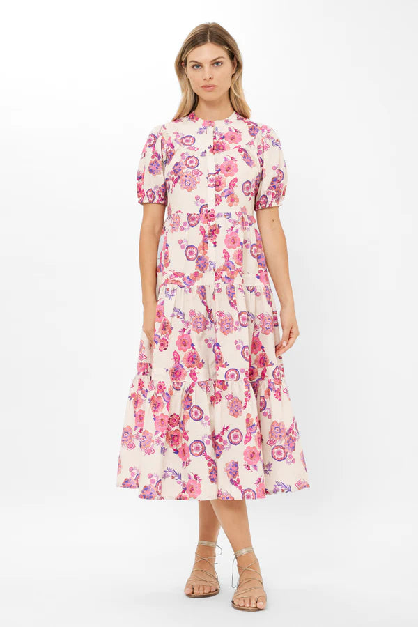 Scoop Tiered Midi Dress | Pink Pretoria
