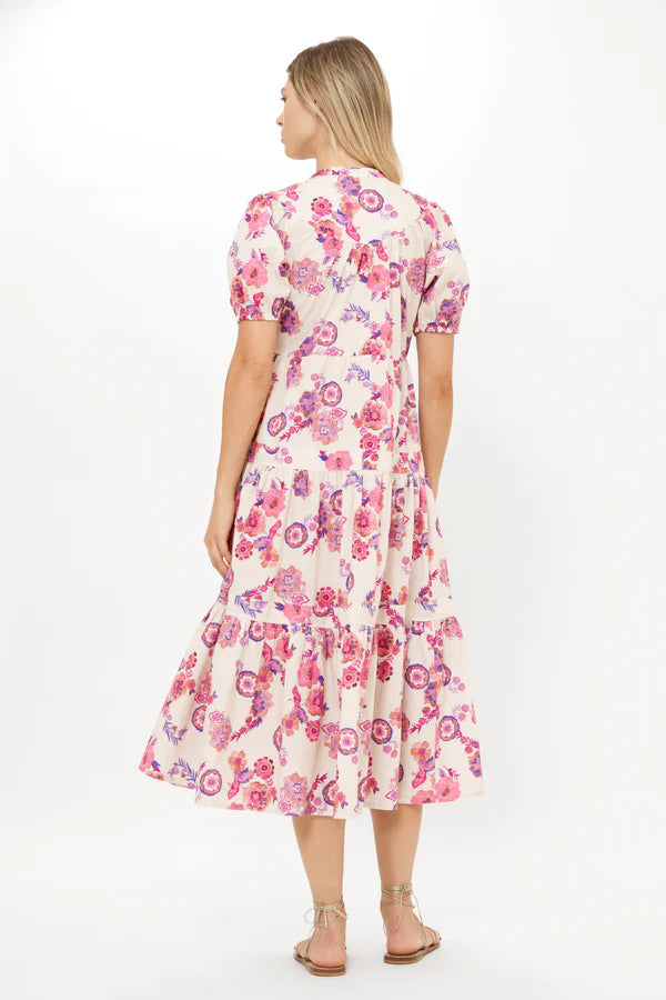 Scoop Tiered Midi Dress | Pink Pretoria